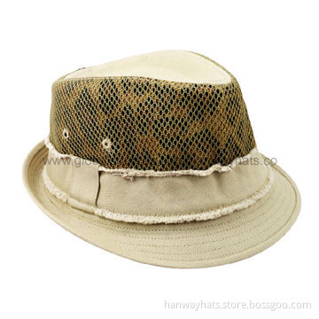 Handsome babies' fedora hat with denim brim and eyelet on crown